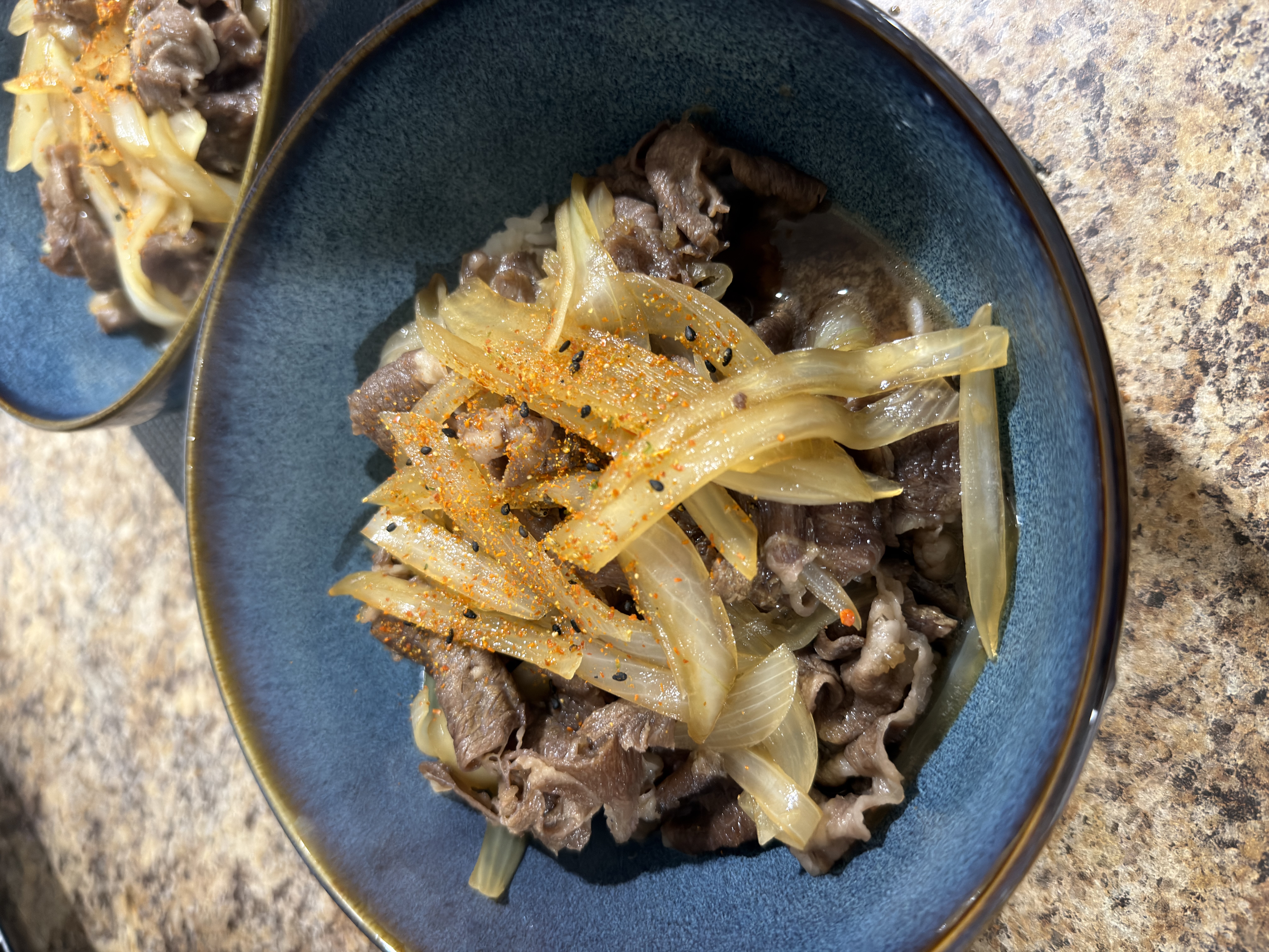 Japanese beef and onion rice bowl