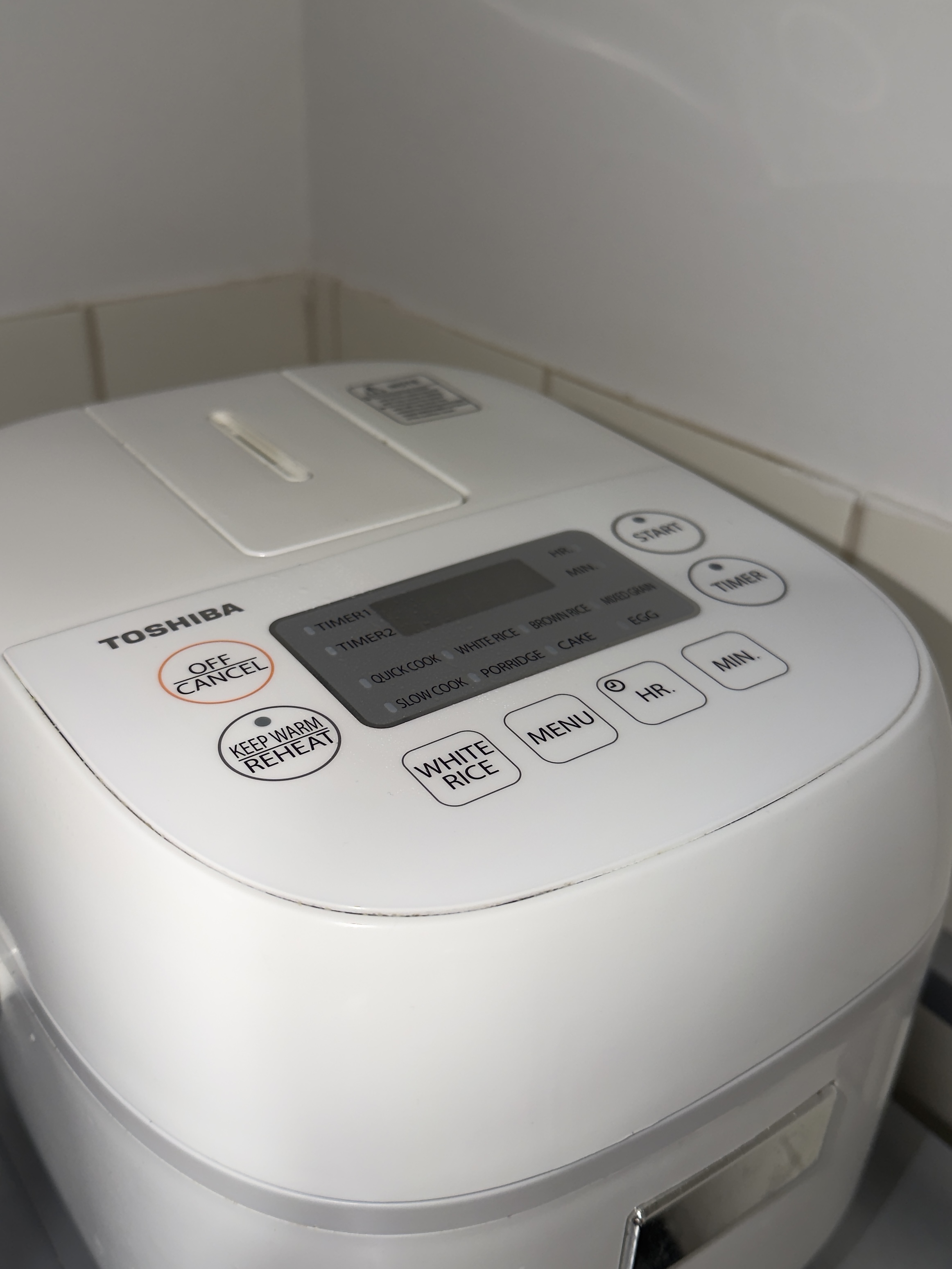 My white Toshiba 3-cup rice cooker